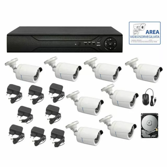 Kit Videosorveglianza Ahd Ip Cloud Dvr 8 Canali 8 Telecamere Hd Ir  Hd 500G