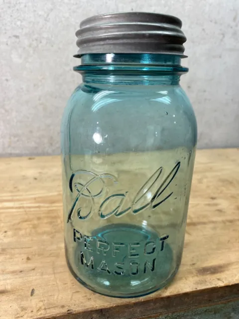 #12 Vintage Ball Mason Jar Quart #12 mold number Blue Green glass