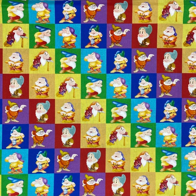 DISNEY SNOW WHITE Seven Dwarfs Rainbow Sewing Quilting Cotton Fabric 1/