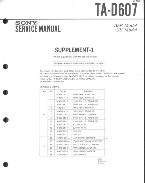 Sony Original Service Manual für TA-D 607 Supplement-1