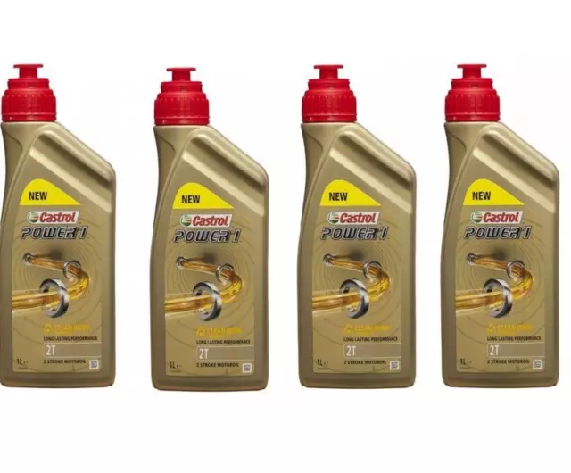 4 Lt Olio Miscela Motore Moto Scooter 2 Tempi Castrol Power 1 2T Tempi