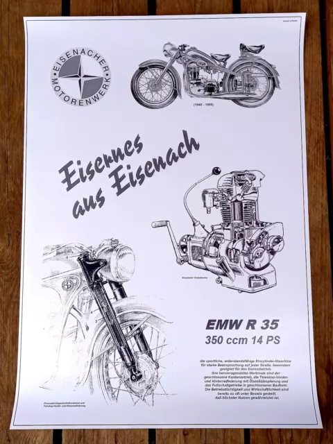 Poster EMW R35 mit Motor + Telegabel Schnittzeichnung Plakat Oldtimer Motorrad
