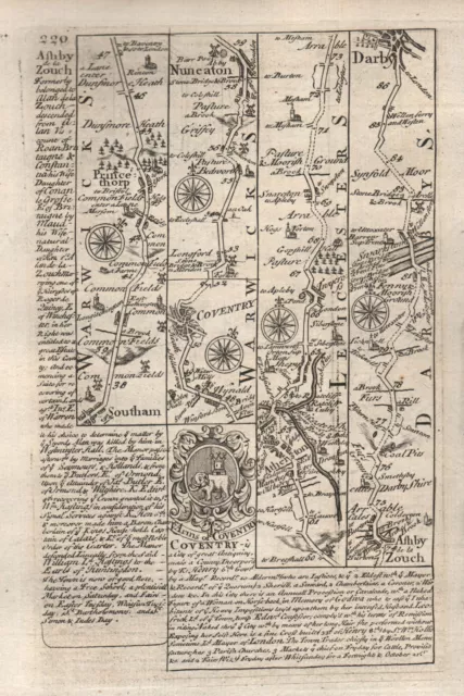 Southam-Coventry-Nuneaton-Ashby de la Zouch-Derby road map by OWEN & BOWEN 1753