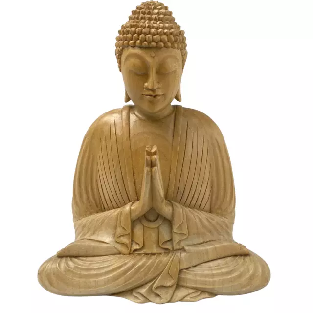 Blessing Buddha Statue Namaste' Mudra Lotus Pose Sculpture carved wood Bali Art
