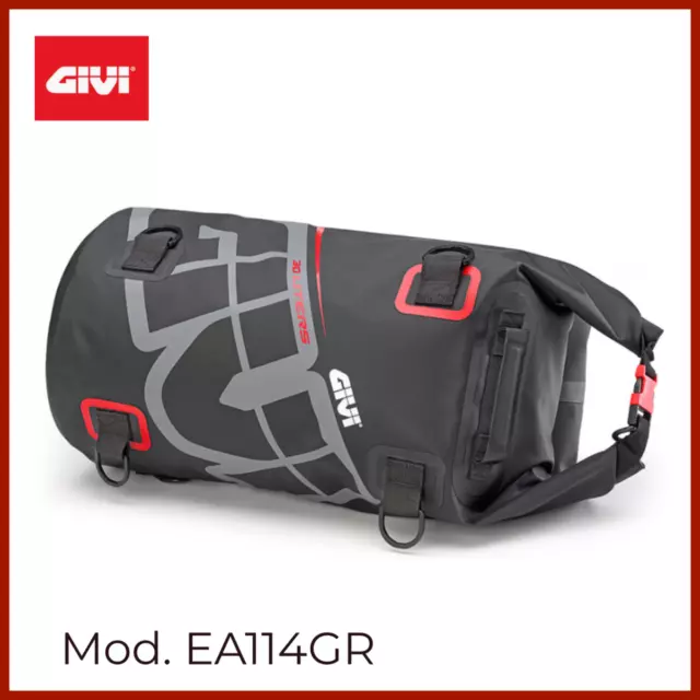 Givi Ea114Gr Borsa Rullo Impermeabile Da Sella O Portapacchi 30L Grigio E Rosso