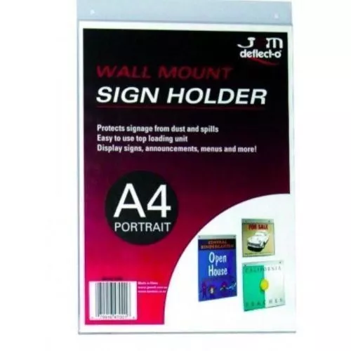 A4 PORTRAIT Deflect-o Wall Mount Sign Holder 1-12 Units 47001