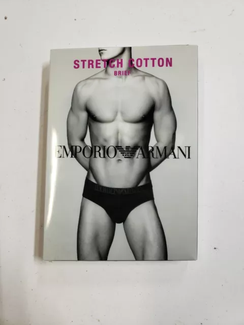 Emporio Armani Underwear Mens Medium Black Stretch Cotton Blend Hip Brief NWT