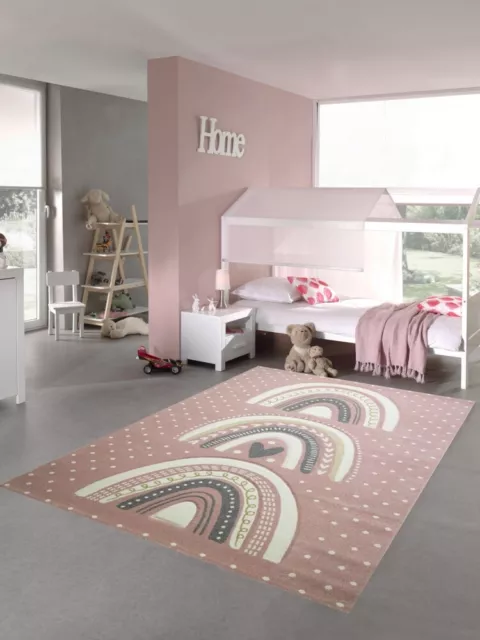 Alfombra Infantil de Juego con Puntos Corazón Arcoíris rosa gris - de fácil cu .