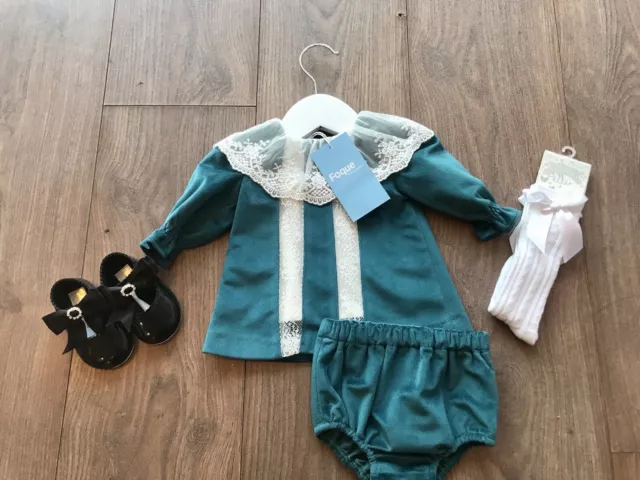 Beautiful  Spanish Designer Foque Velvet  Dress & Pants Size 6 Months