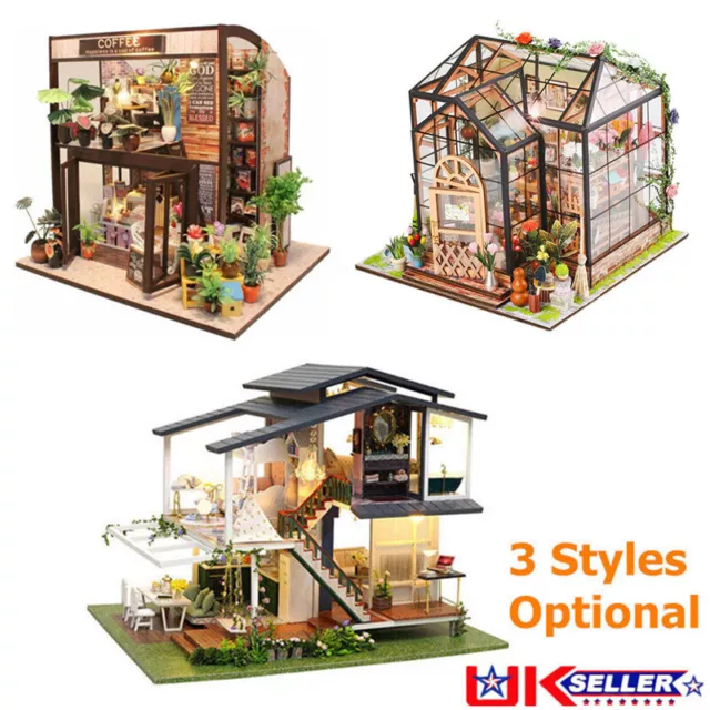 DIY Dollhouse Miniature Kit Wooden with LED Light Wood Doll House Gifts 3 Styles