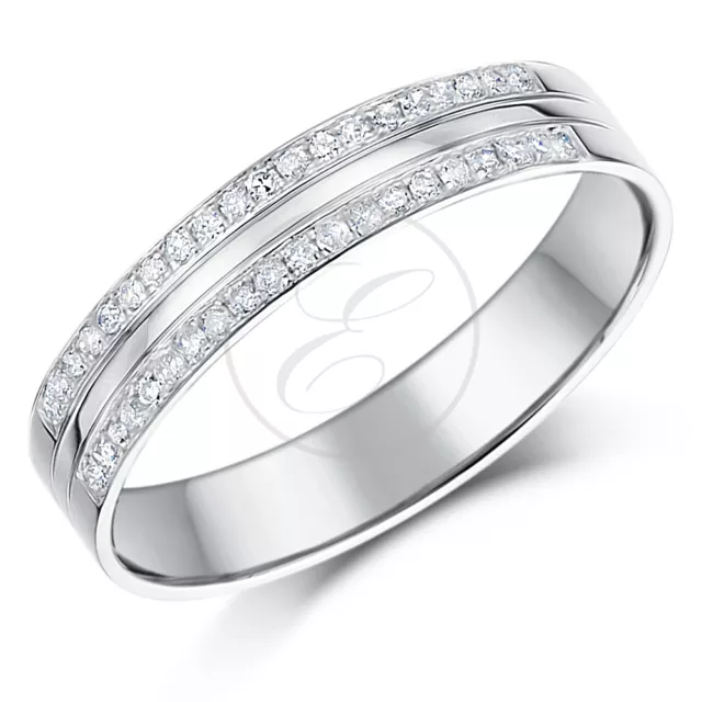 9ct White Gold Diamond Ring Double Row Diamond Wedding Ring Band