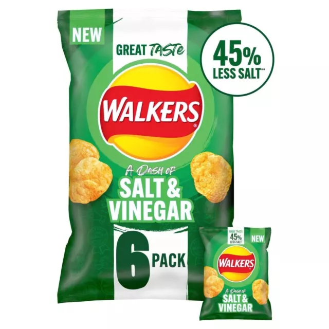 48 Paquet Walkers A Tableau de Bord Sel & Vinaigre Chips 48 Sacs 25g 45% Less