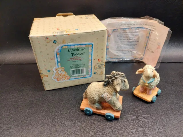 1993 Cherished Teddies 912867 Sheep & Donkey Pull-Toy Nativity Bear Figurine
