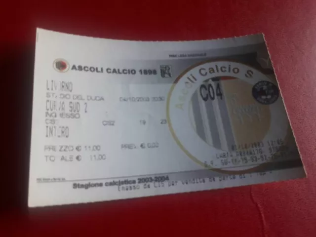 Biglietti Stickers  Calcio Stadio Ascoli Livorno 4 10 2003