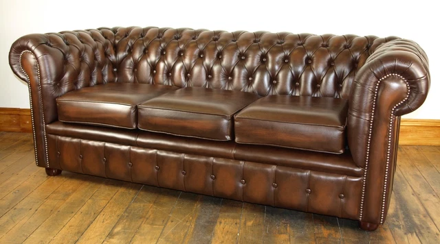 Chesterfield leather suite/chair/sofa B/NEW Antique Brown leather