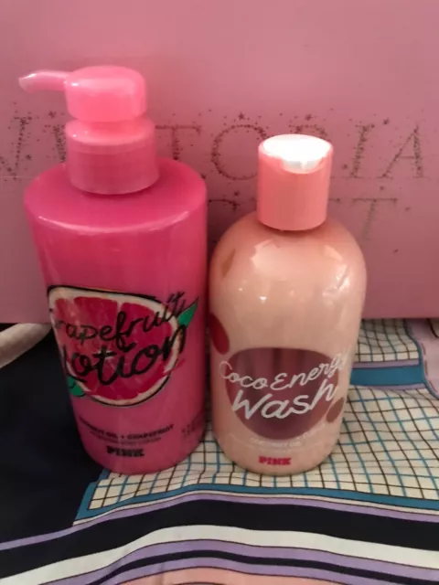 DUO:VS/PINK COCO WASH:Pink Grapefruit Lotion Scented Moisturizing 14oz/Free Gift