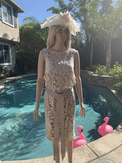 Tadashi Shoji Anthropologie Sz 4 Beige Floral 💐 Lace Overlay Dress Wedding ⭐️