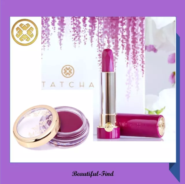 TATCHA BEAUTY BERRY 23-Karat Gold Lipstic & Lip Balm Full Size Limited Ed Set