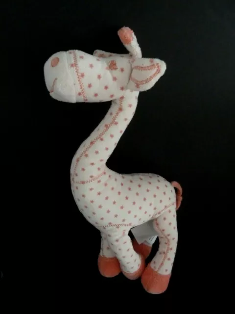 L1- Doudou Peluche Hochet Tape A L'oeil Girafe Rose Blanc Etoile Grelot - Tbe