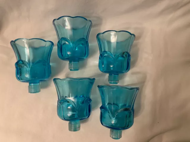 5 Vintage Blue Glass Votive Cups Peg Candle Home Interiors With Grippers