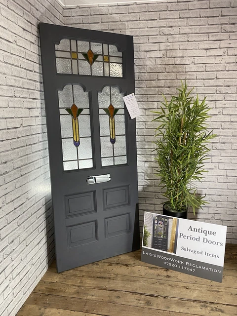 PERIOD VICTORAN DOOR - FRONT ENTRANCE ANTIQUE RECLAIMED - Coloured Leaded Glass.