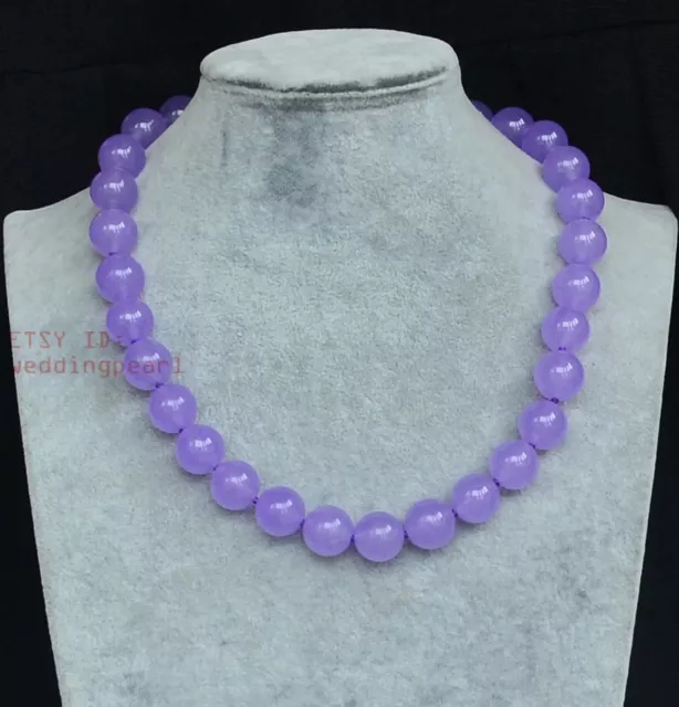 Light Purple Jade glass Necklace, Single Strand 8mm Lilac Bead Necklace 40cm