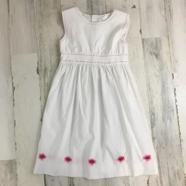 Jacadi White Dress Linen Blend Embroidered Sz 6