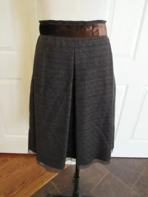 NWT Elie Tahari Women's Brown Wool blend Lined Pleated Dorian Skirt size 8 $368