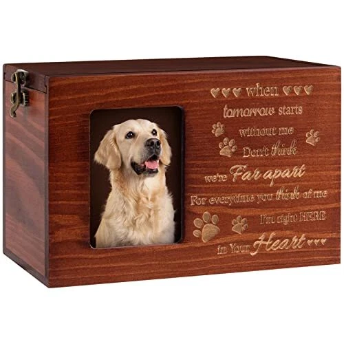 Wooden Pet Urn with Photo Frame, Cat/Dog Cremation Urn Sympathy Remembrance Gift