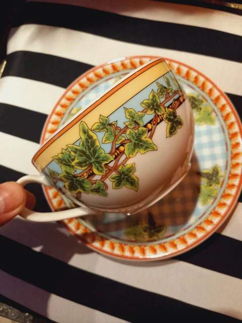 Versace Rosenthal Casual Ivy leaves passionTaza con platillo azul NUEVO.