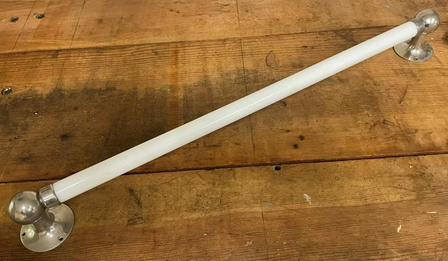 Antique c1915 Brasscrafters 1 in Dia Milk Glass Towel Bar 26 in Long Nickel Ends