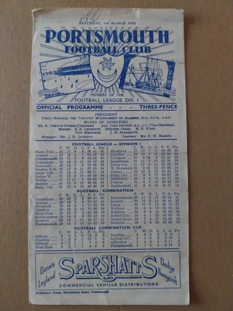PORTSMOUTH RESERVES v CHARLTON ATHLETIC RESERVES ( Combination Cup ) 1951/2.