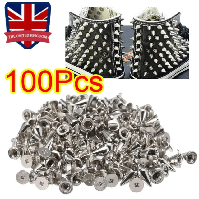 NEW 100pcs Punk Cone Spikes Screwback Studs for DIY Leather Clothing Jacket10mm