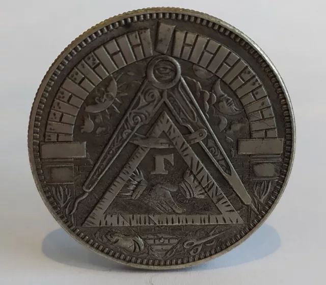 Silver Masonic Illuminati Coin Freemasons Mystery Strange Old Square and Compass