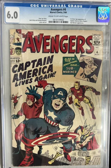 Avengers #4 CGC 6.0 CRM-OWP 1st Silver Age Captain America Marvel Comics 1964