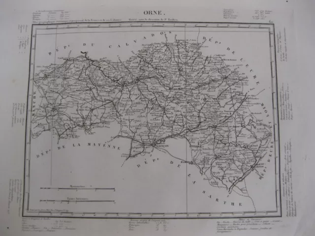 1835 Carte Atlas Géographique France Département de Orne  Normandie