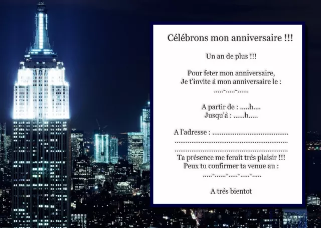 Cartes Invitation Anniversaire - Lot 5 Ou 12 - Réf 1021 - Neuf - Fabriqué En France