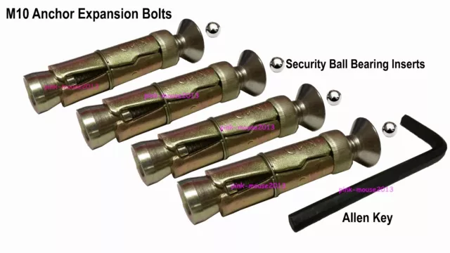 Bulloni di sicurezza ancoraggio e inserti a sfera di sicurezza e chiave M10 x 4
