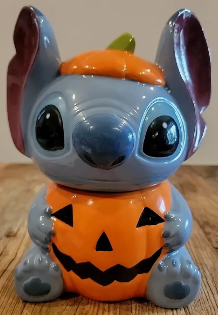 New RARE  Disney Pumpkin Stitch Halloween Cookie Jar Lilo and Stitch w flaw HTF