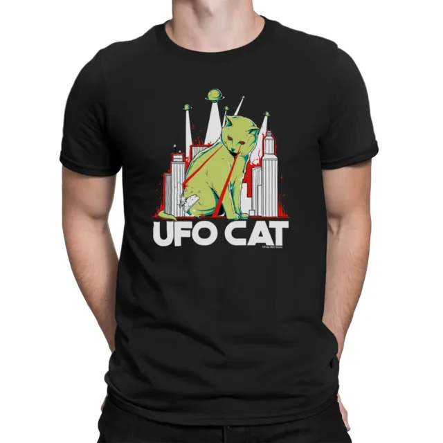 Mens ORGANIC Cotton TShirt Funny UFO CAT Kitten Laser Alien Space Spaceship Myth