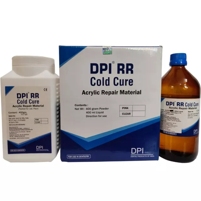 Paquete de materiales de reparación de acrílico autocurado dental DPI - polvo 400 g + líquido 400 ml 2