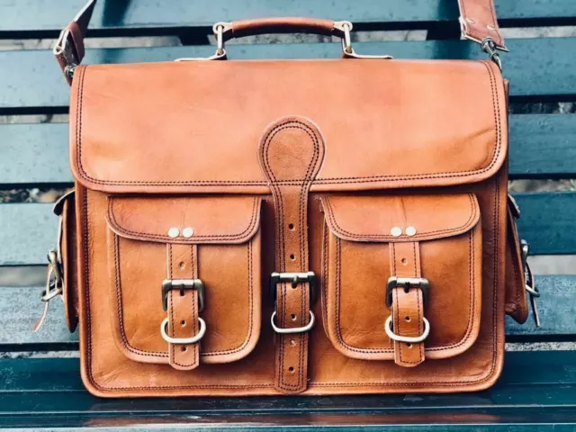 Homme Neuf Messager Sac Véritable Cuir Marron Bureau Épaule Cartable Ordinateur