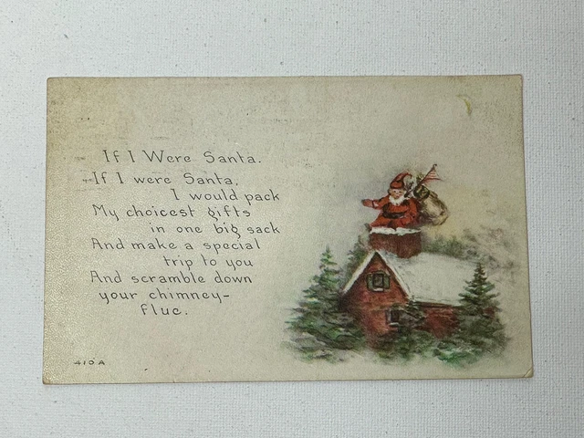 Posted Antique Christmas Postcard ~Vintage Santa On Chimney ~ Christmas Poem