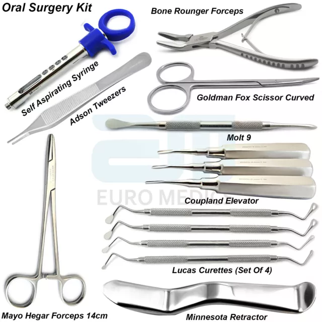 Dental Oral Surgery Kit Tooth Extracting Periosteal Elevators Bone Rounger Adson