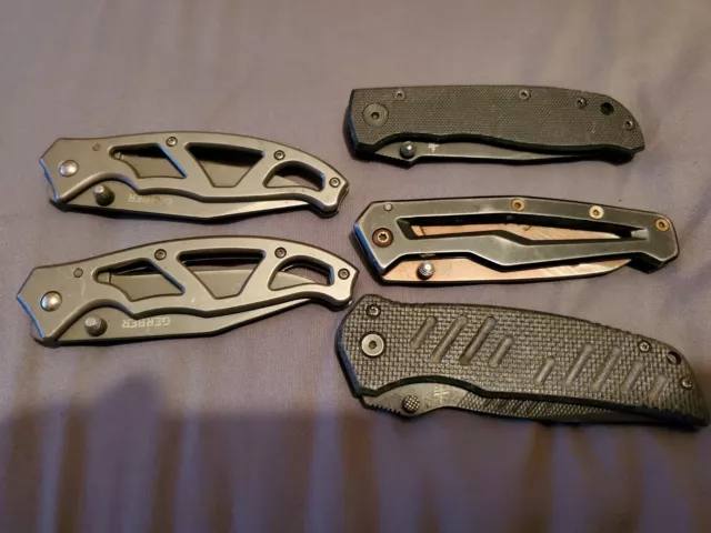 Lot Of 5 Gerber Pocket Knives Used Condition See Pics For Details