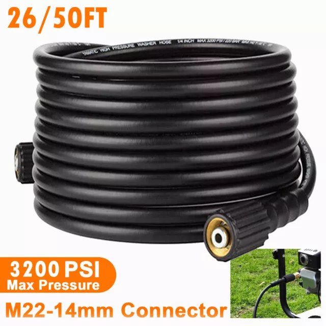 High Pressure Washer Hose 26/50ft 3200PSI M22-14mm Power Washer Extension Hose