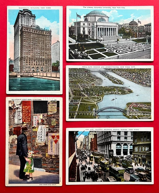 5 x AK NEW YORK USA 1935 Whitehall Building, Library, 5th Avenue (113068