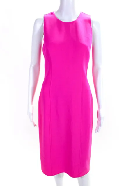 Michael Kors Womens Bright Pink Crew Neck Sleeveless Wool Shift Dress Size 8