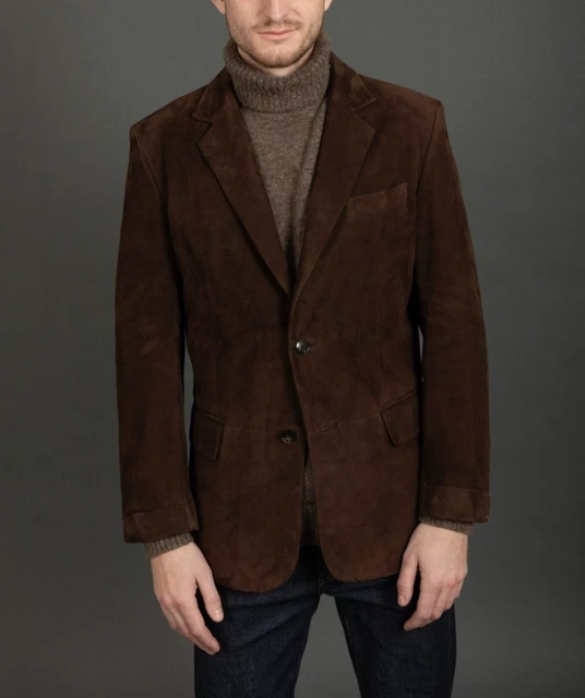 Blazer Homme En Cuir Daim Marron Foncé - Zayn Leather - Fait Main - Taille Sur Mesure - Neuf Avec étiquettes