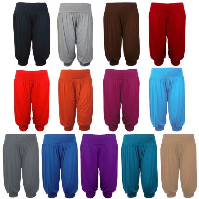 Ladies 3/4 Harem Baggy Shorts Women Plain Cropped Ali Baba Trouser Pants 8 - 16